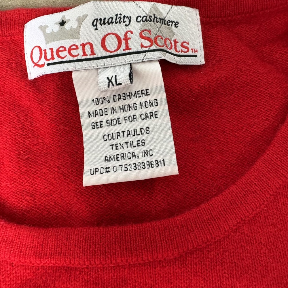 Vintage Queen of Scotland 100% Cashmere red Crewneck Sweater XL Classic Preppy - Picture 5 of 8